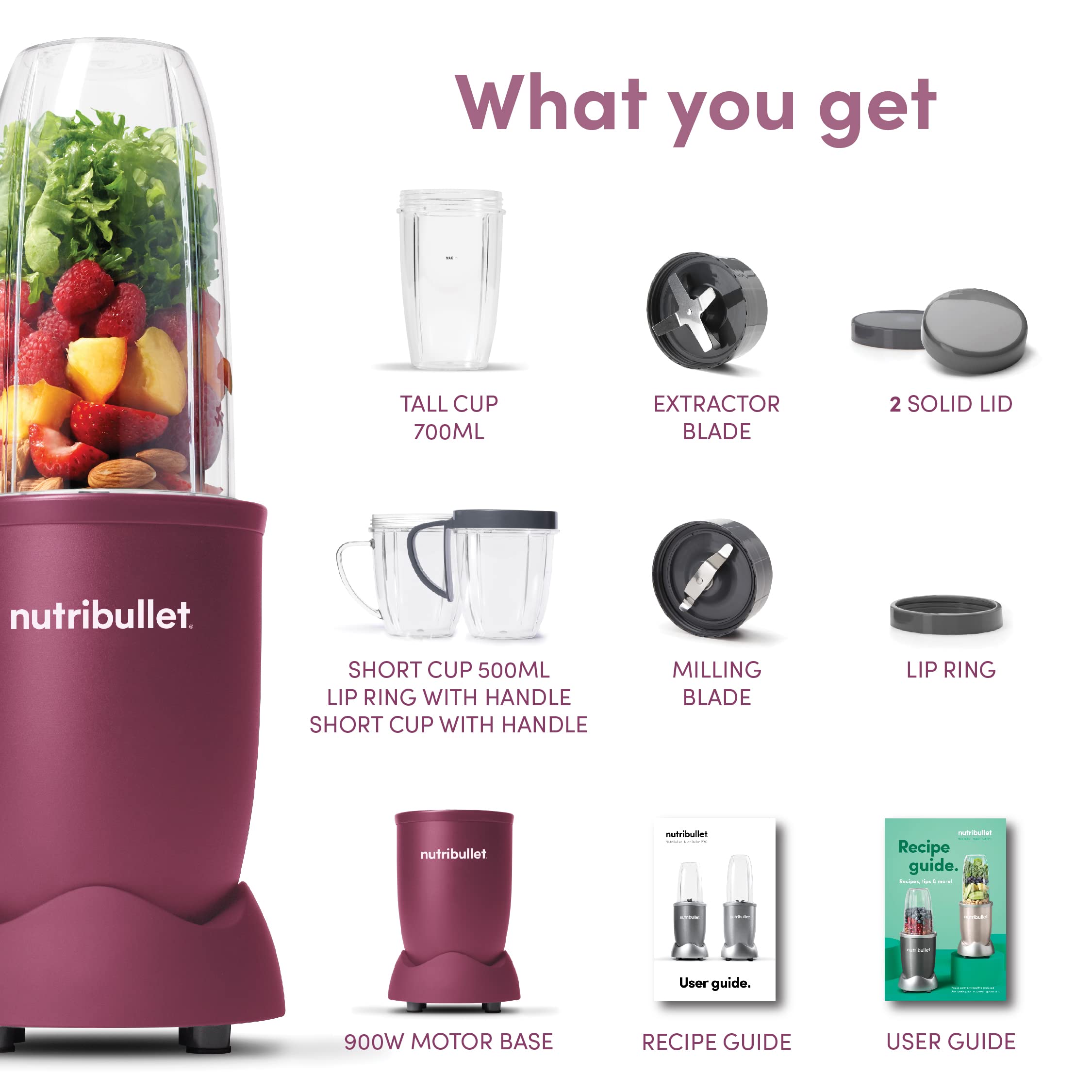 NutriBullet 900 Watts, 9 Piece Set, Multi-Function High Speed Blender, Mixer System with Nutrient Extractor خلاط بقوة 900 واط متعدد الوظائف وبسرعة عالية، ونظام خلط مستخلص للعناصر الغذائية وصانع عصائر سموذي من نوتري بوليت - 9 قطع NutriBullet 900 Watts, 9 Piece Set, Multi-Function High Speed Blender, Mixer System with Nutrient Extractor خلاط بقوة 900 واط متعدد الوظائف وبسرعة عالية، ونظام خلط مستخلص للعناصر الغذائية وصانع عصائر سموذي من نوتري بوليت - 9 قطع